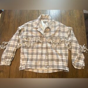 4sienna Plaid Fringe Shacket Black And Tan Size XS B13